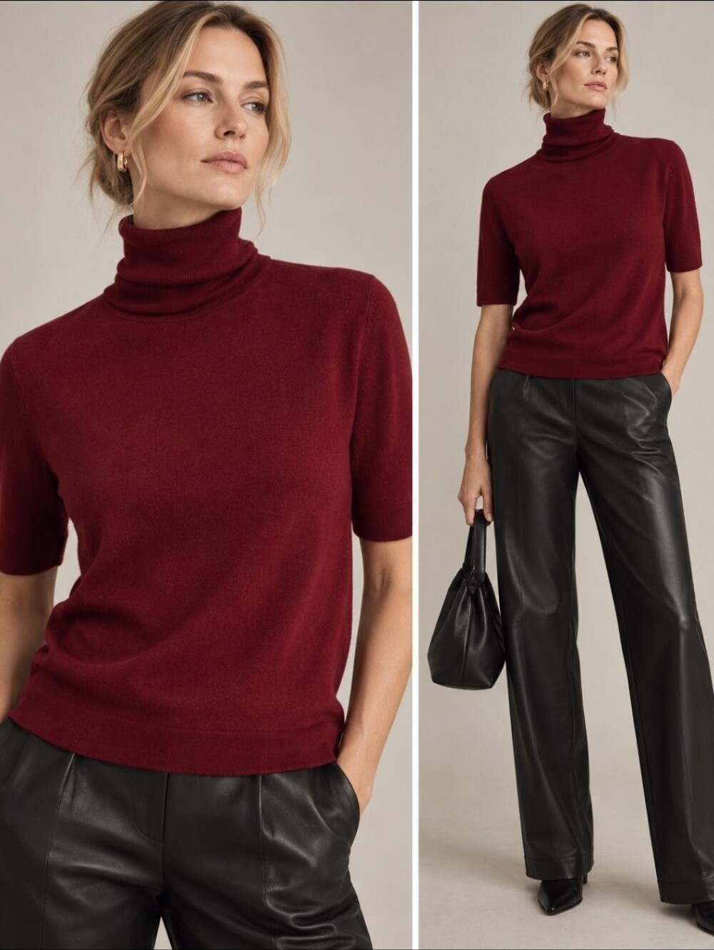 NWT Allude Burgundy Wool Lamé Short Sleeve Turtleneck Sweater 255/64101 Medium